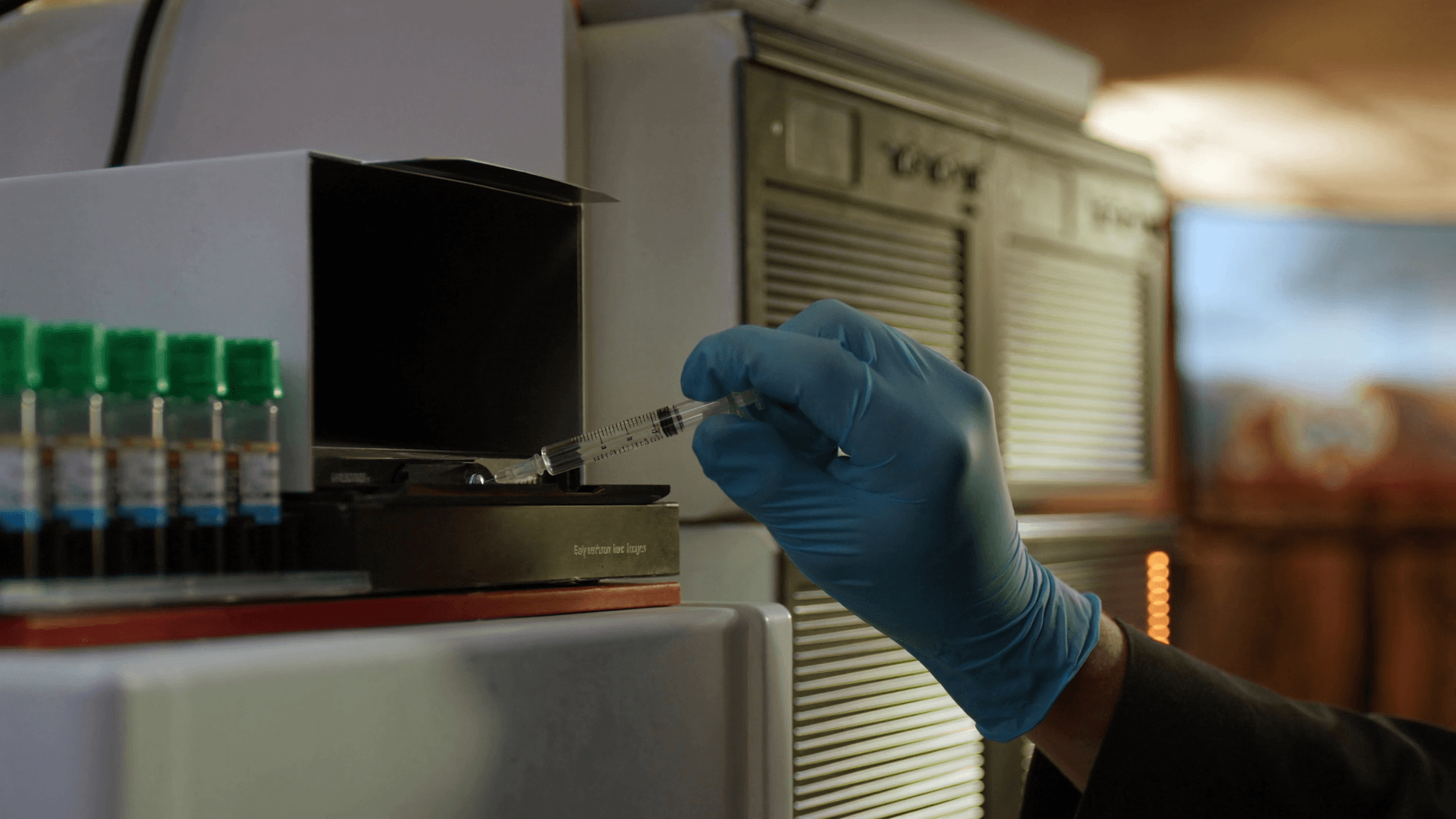 Analyst at the Agilent HPLC bench reviewing chromatograms before signing off a COA