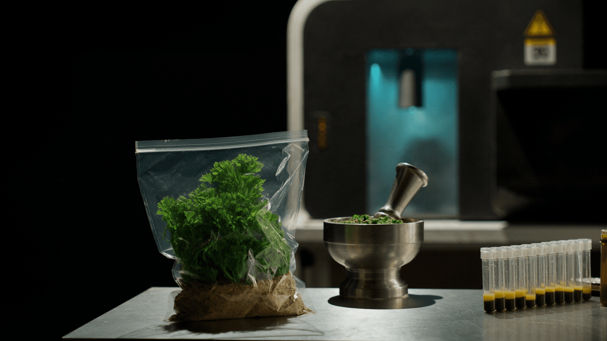 Produce sample being prepared for pesticide residue analysis with QuEChERS extraction tubes
