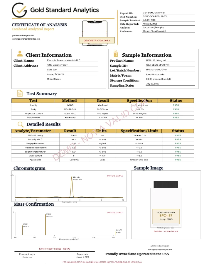 Gold Standard Analytics COA — BPC-157